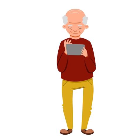 Premium Vector An Elderly Man Is Playing On A Tablet