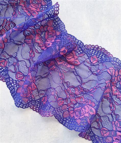 Purple Pink Stretch Lace Trim Lingerie Sewing Floral Elastic Lace Width 16cm 6 3 Nr 2865