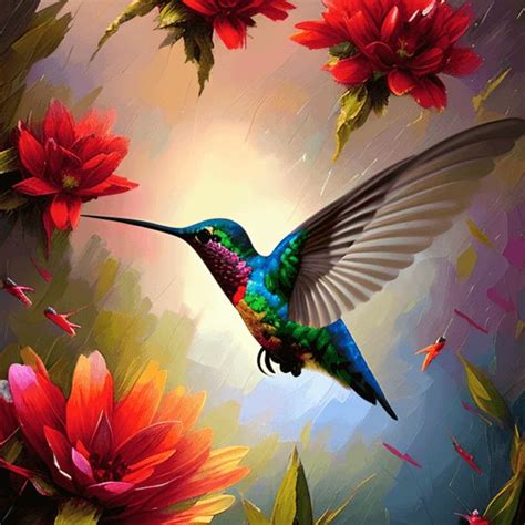 Multi Colored Flowers Hummingbird By Greg Rutkowski Creative Fabrica