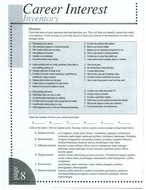 Printable Career Interest Survey for High School Students Free - FREE