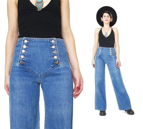 70s Chemin De Fer Jeans Vintage Sailor Bell Bottoms Jeans Womens Sailor