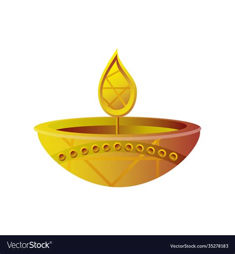 Happy Diwali Festival Gold Diya Lamp Isolated Vector Image