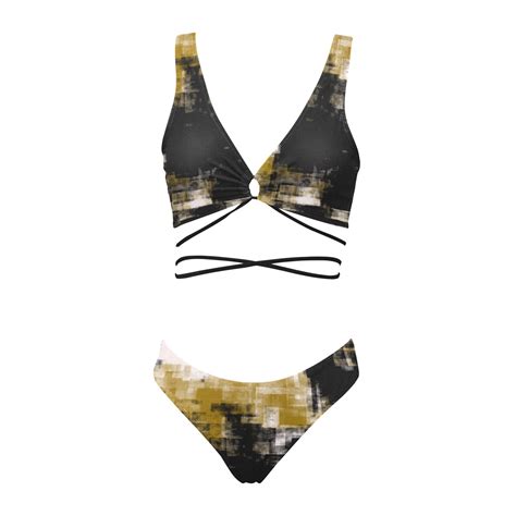 Black And Gold Cross String Bikini Set Model S ID D