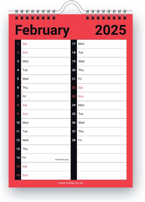 Evelay Calendar A Large Column Month To View Spiral Bound Wall