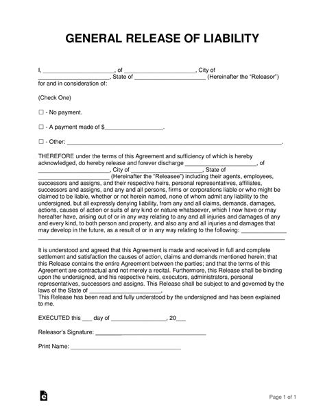 Free Free Release Of Liability Hold Harmless Agreement Template Injury