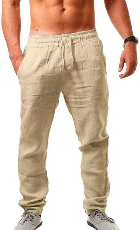 Pantalon Décontracté Pour Homme En Coton Et Lin De Couleur Unie