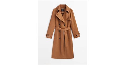 Massimo Dutti Linen Trench Coat With Belt Studio In Brown Lyst