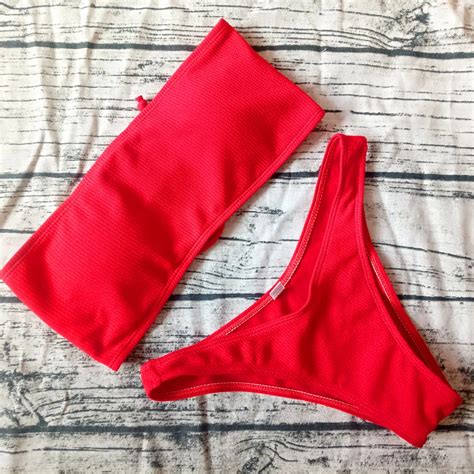 Conjunto De Bikini Con Hombros Descubiertos Para Mujer Bikini Brasile O Unicolor Ba Ador Sexy