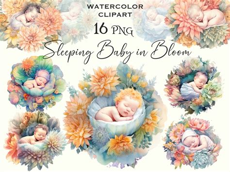 Watercolor Flower Sleeping Baby Clipart Graphic By Fantasydreamworld