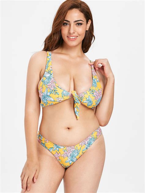 57 OFF Plus Size Floral Tied Bikini Set Rosegal