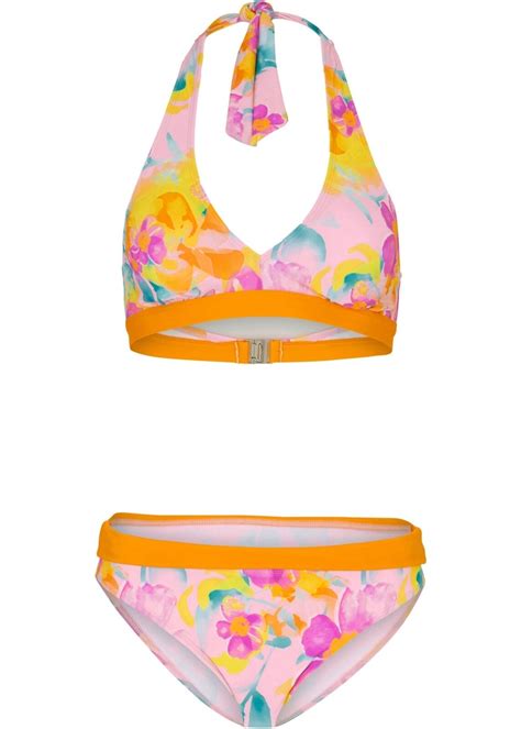 Neu Tlg Neckholder Bikini Gr Apricot Pink Floral Damen Bademode Badeanzug EBay De