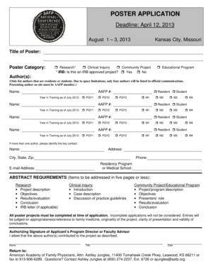 Fillable Online Aafp National Conference Poster Application American