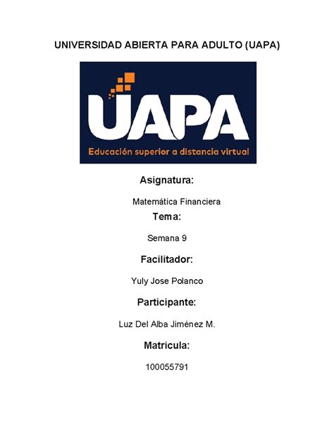 Matematica Financiera Universidad Abierta Para Adulto Uapa