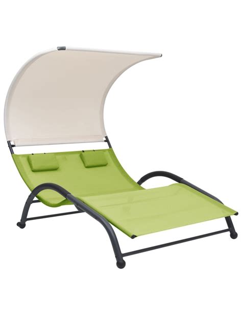 Chaise longue double avec auvent Textilène Vert Jardinao