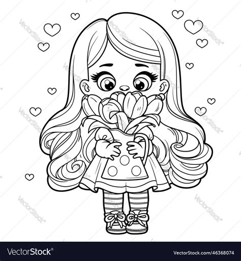 Cute Cartoon Long Haired Girl Holds Holding Vector Image