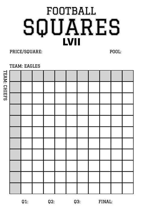 Super Bowl Squares Template Printable 2025 Super Bowl Pool Squares