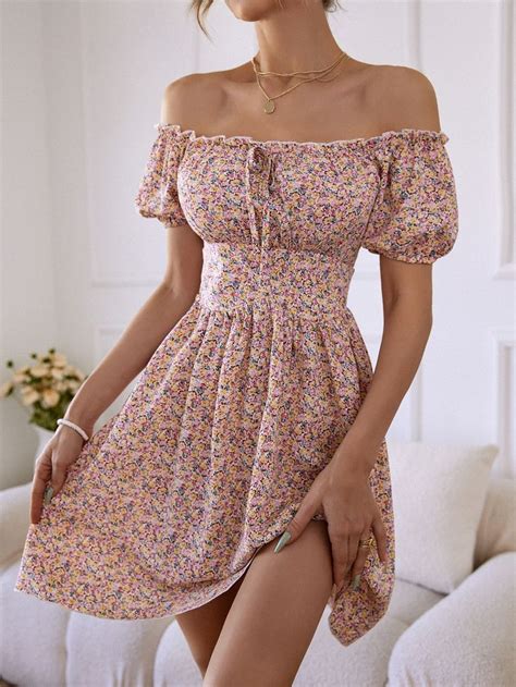 Ditsy Floral Off Shoulder Dress