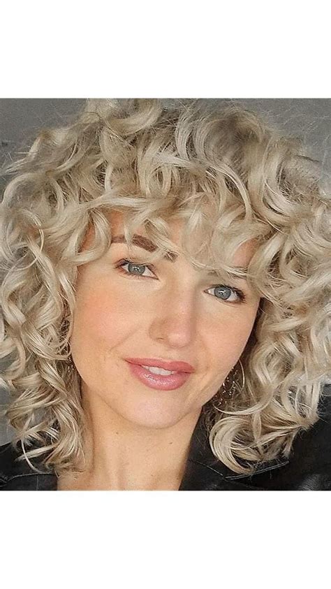 LONAI Short Blonde Curly Wig With Bangs For Women Ash Blonde Wigs With