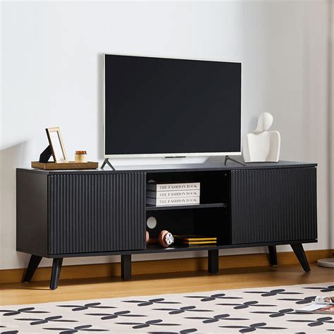 Modern Wooden TV Stand Console Table with Storage and Fluted Door ...