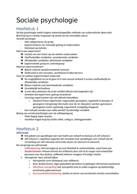 Samenvatting Sociale Psychologie Sociale Psychologie Hoofdstuk