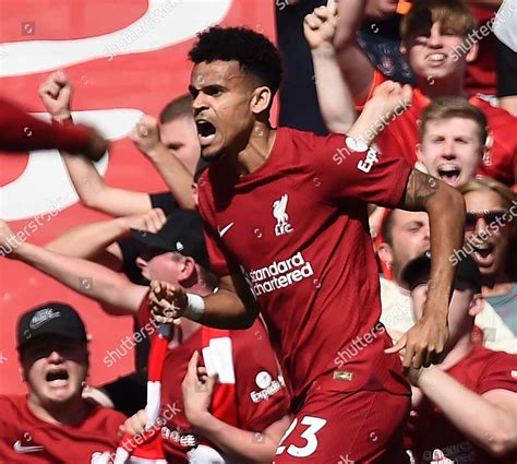 Liverpools Luis Diaz Celebrates After Scoring Editorial Stock Photo