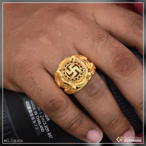 1 Gram Gold Forming Swastik Fancy Design High Quality Ring For Men Style B026 Gold Plated