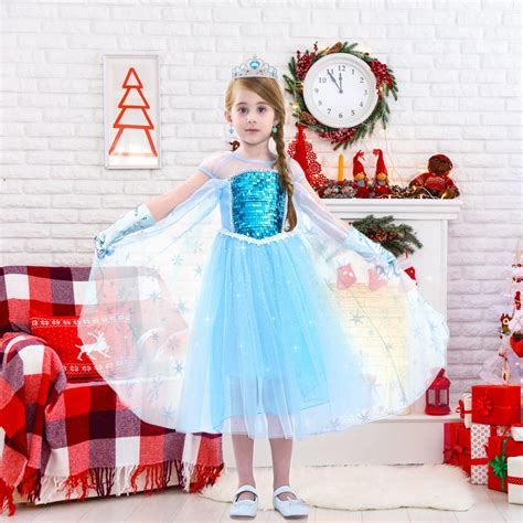 URAQT Elsa Dress, Elsa Costume with Elsa Dress Up Accessories Set ...