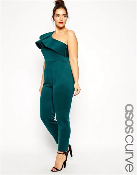 Asos Curve Jumpsuit In Scuba With One Shoulder At Plus Size