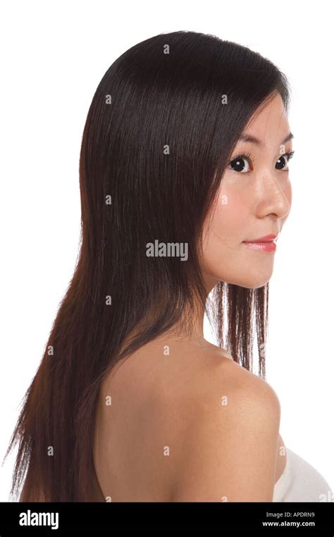 Young Woman Smiling Turning Head Side View Close Up Stock Photo Alamy