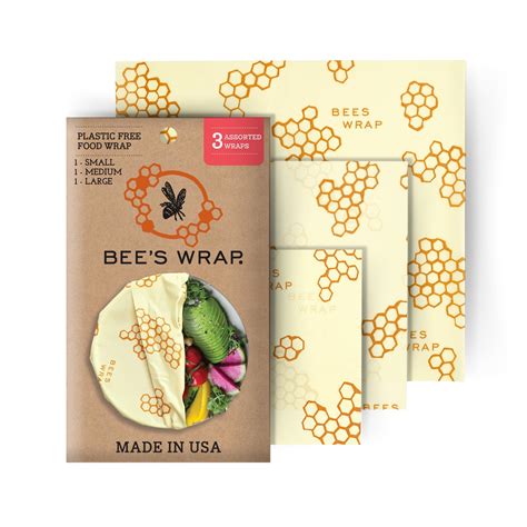 Bee's Wrap Assorted 3 Pack, Eco Friendly Reusable Beeswax Food Wraps