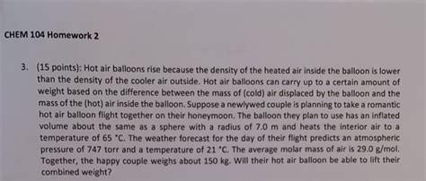 Solved CHEM Homework Points Hot Air Balloons Chegg