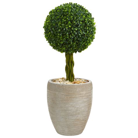 Nearly Natural 25 Ft Boxwood Ball Topiary Artificial Tree In Sand Colored Oval Planter Uv