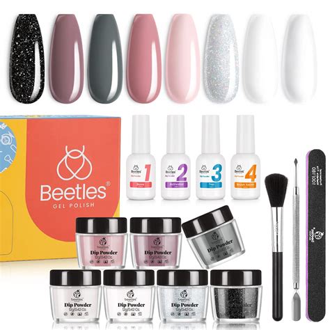 Amazon Beetles Dip Powder Nail Kit Starter Nude Gray Pink 8