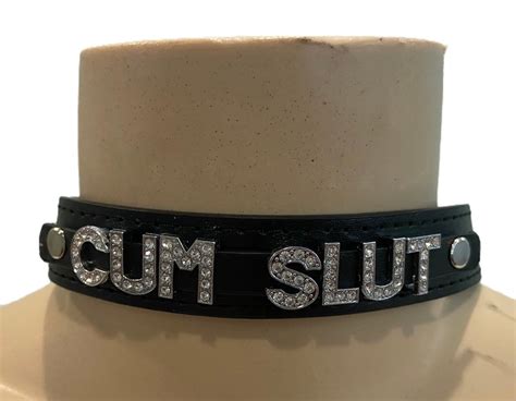 Cumslut Rhinestone Choker Black Vegan Leather Collar For Etsy