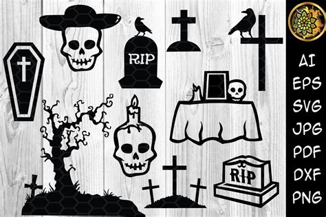 Halloween Graveyard Silhouette SVG By Mandala Creator | TheHungryJPEG