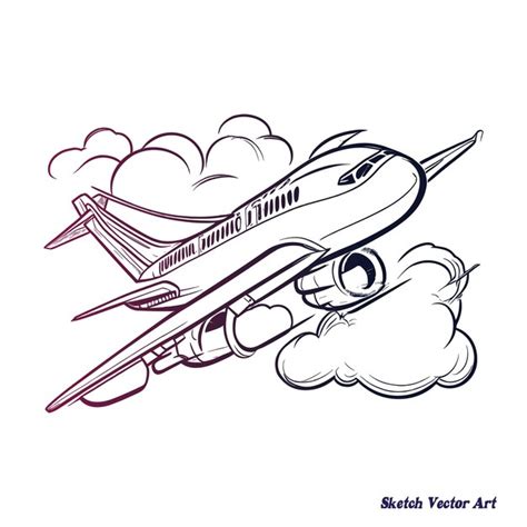 Premium Vector | A plane flying over a runway and hand drawing a sketch ...