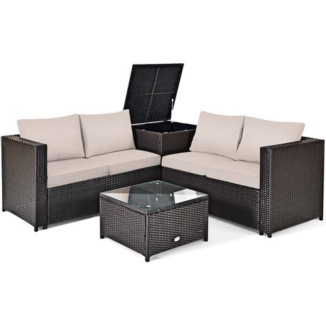 Free Shipping Gymax 4pcs Cushioned Rattan Patio Conversation Set W