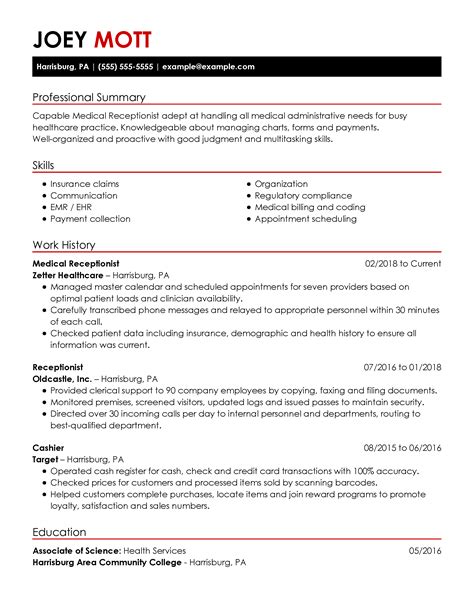 Medical Receptionist Resume Template