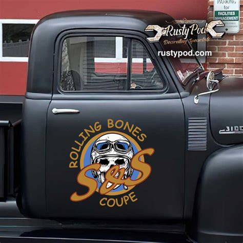 Personalized Hot Rod Skull Rat Rod Door Art Lettering Kustom Kulture Sticker Rustypod Store