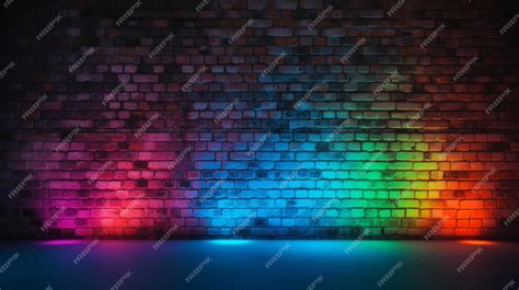 Premium AI Image | A brick wall with colorful lights in the background