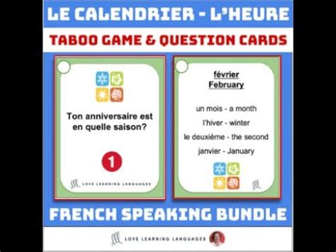 French Calendrier Et Heure Taboo Speaking Game And Question Cards