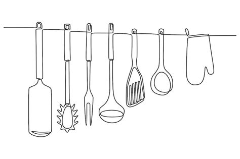 Premium Vector Continuous Line Drawing Of Kitchen Utensils Isolated