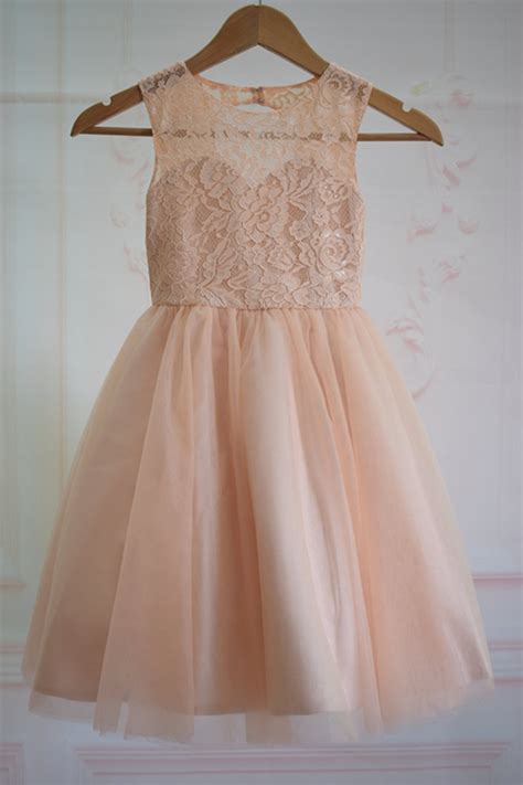 Nude Pink Lace Tulle Flower Girl Dress Etsy