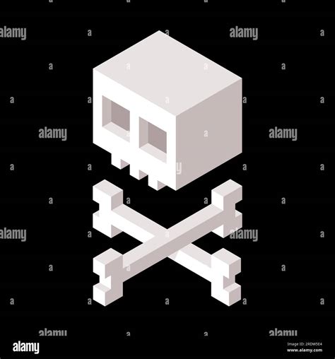 Stylized Isometric Cartoon Skull And Crossbones 3d Pixel Art Video Game Style Simple Vector