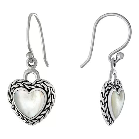 Main And Sterling Oxidized Sterling Silver Mother Of Pearl Heart Drop Earrings