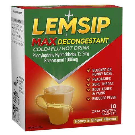 Buy Lemsip Max Cold Flu Hot Drink With Decongestant Honey And Ginger 10 Sachets Online At