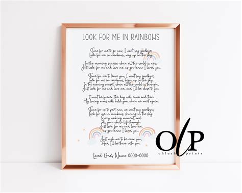 Look For Me In Rainbows Funeral Poem Memorial Poem Etsy