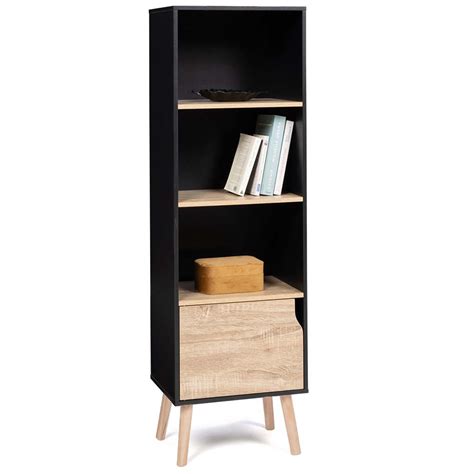 Bibliothèque étagère scandinave noir et hêtre EMMIE ID Market