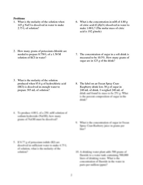 Concentration Of Solution Problems Worksheet AQA GCSE Worksheets