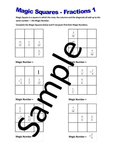 Magic Squares Fractions Worksheets Teaching Resources